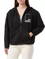 Bluzy damskie - Love Moschino Damska bluza z kapturem oversize, zapinana na zamek błyskawiczny, czarna, S, czarny, S - miniaturka - grafika 1