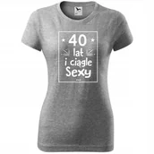 Koszulki i topy damskie - Damska Koszulka z Nadrukiem 40 lat sexy Prezent na Urodziny dla Niej ciemnoszary melanż XXL - miniaturka - grafika 1