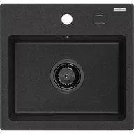 Zlewozmywaki - Mexen Milo zlewozmywak granitowy 1-komorowy 435 x 410 mm,  czarny/srebrny metalik, syfon czarny - miniaturka - grafika 1