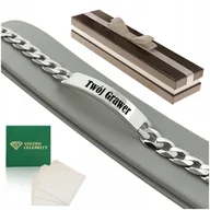 Bransolety męskie - SREBRNA MĘSKA BRANSOLETA PANCERKA Z BLASZKĄ + GRAWER DLA CHŁOPAKA NA ŚWIĘTA - miniaturka - grafika 1