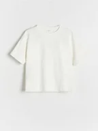 Koszulki dla dziewczynek - Reserved - Bawełniany t-shirt z haftem - złamana biel - miniaturka - grafika 1
