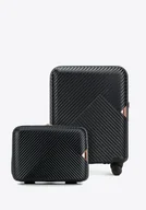 Walizki - Walizka kabinowa i kosmetyczka z polikarbonu w paseczki czarne - miniaturka - grafika 1