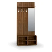 Meble do przedpokoju - Garderoba z szafką na buty i lustrem PRIMO WOOD, 4 haczyki, półka, orzech - miniaturka - grafika 1
