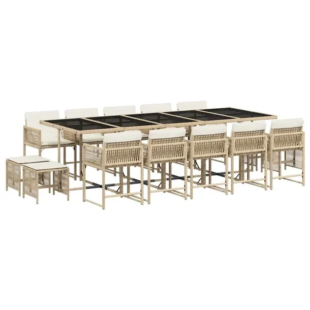 Zestaw Mebli Ogrodowych PE Rattan w kolorze Beżowym z Stołem 275x106x73cm