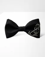 Krawaty i muchy męskie - Mucha męska haftowana piesek czarna - miniaturka - grafika 1