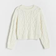 Swetry dla dziewczynek - Reserved - Sweter z ozdobnym splotem - Kremowy - miniaturka - grafika 1