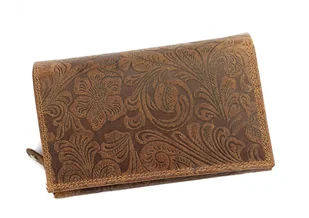 Portfel Damski Skórzany Wild Skóra Licowa Duży Z Suwakiem ,,KWIATY,, BRĄZOWY 15 x 10 x 4 [cm] - Portfele - miniaturka - grafika 1