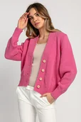 Swetry damskie - Klasyczny prosty wełniany kardigan zapinany na guziki F1710 różowy - miniaturka - grafika 1