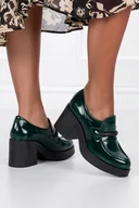 Mokasyny damskie - Zielone mokasyny skórzane lakierowane damskie na słupku z cyrkoniami PRODUKT POLSKI Casu 20157-NO-37 - miniaturka - grafika 1