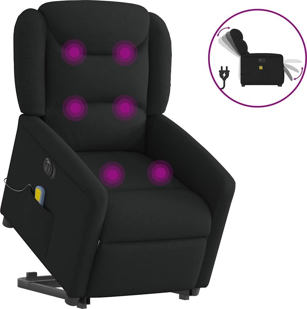 vidaXL vidaXL Podnoszony fotel masujący, elektryczny, rozkładany, czarny
