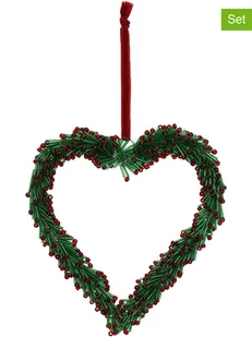 Kersten Zawieszki dekoracyjne (4 szt.) "Heart" w kolorze czerwono-zielonym - 16 x 16 cm - Ozdoby bożonarodzeniowe - miniaturka - grafika 1