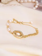 Bransoletki - L'Atelier de Gaia Pozłacana bransoletka z perłami - miniaturka - grafika 1