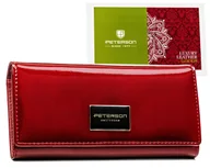 Portfele - Portfel damski duży skórzany czerwony lakierowany RFID PETERSON - miniaturka - grafika 1