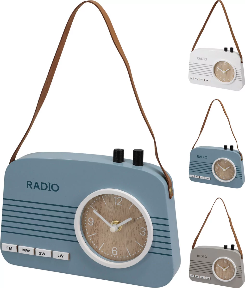 Zegar stołowy Old radio niebieski, 21,5 x 3,5 x 15,5 cm