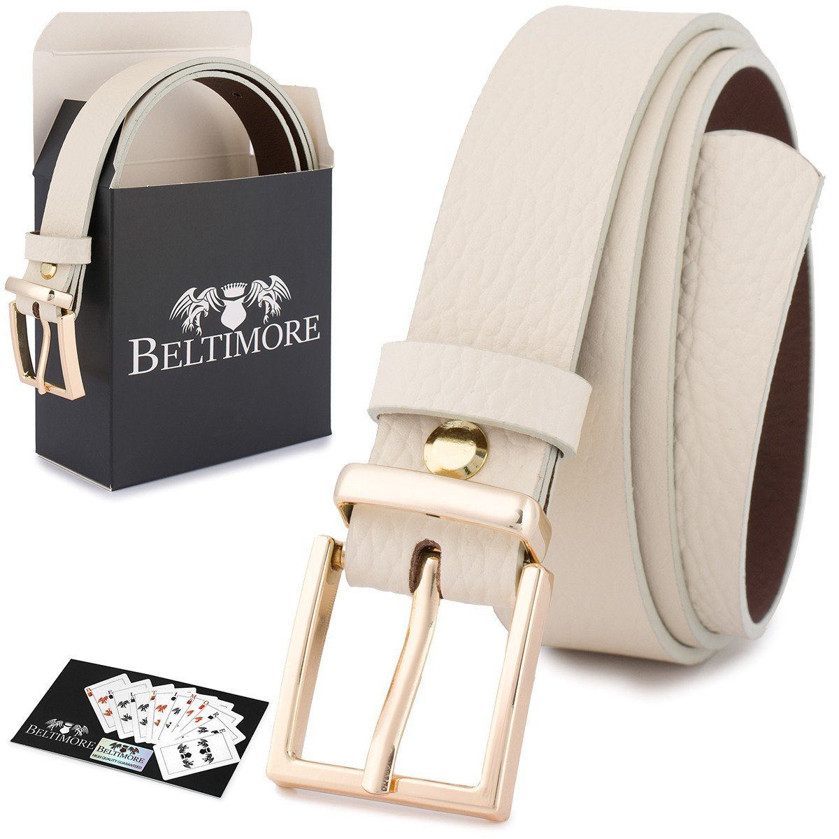 Skórzany pasek damski do spodni sukienki beżowa skóra nat 2,5 cm Beltimore O09 brązowy, beżowy r.110-125 cm