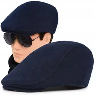 Czapki męskie - Kaszkiet Męski Zimowy Ocieplany Elegancka Czapka Granatowy 50% Wełny - miniaturka - grafika 1