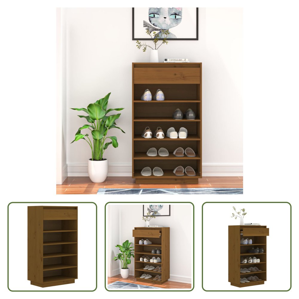 The Living Store Stojak na buty miodowy brąz 60x34x105 cm lite drewno sosnowe