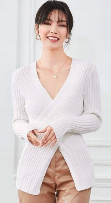 SHEIN SWETER DAMSKI ECRU Z DŁUGIM RĘKAWEM 38 1MZX