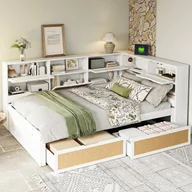 Sofy i kanapy - Sofa z funkcją spania z litego drewna 140x200cm - z 2 szufladami - wieloma schowkami - z drzwiami załadunkowymi - biała (bez materaca) - miniaturka - grafika 1