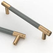 Zawiasy, okucia i inne akcesoria - 10 x 128 mm, szaro-złote, stopowe uchwyty do szafek kuchennych ze śrubami, do biurek, szuflad i szafek. - miniaturka - grafika 1