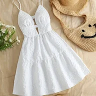 Sukienki - TEMU Elégantowa Sukienka z Odkrytymi Plecami na Cienkich Ramiączkach dla Kobiet - Lekka, Jednokolorowa, Nadająca się do Prania w Pralce, Idealna na - miniaturka - grafika 1