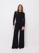 Spodnie damskie - Reserved - Koronkowe spodnie z baskinką - czarny - miniaturka - grafika 1