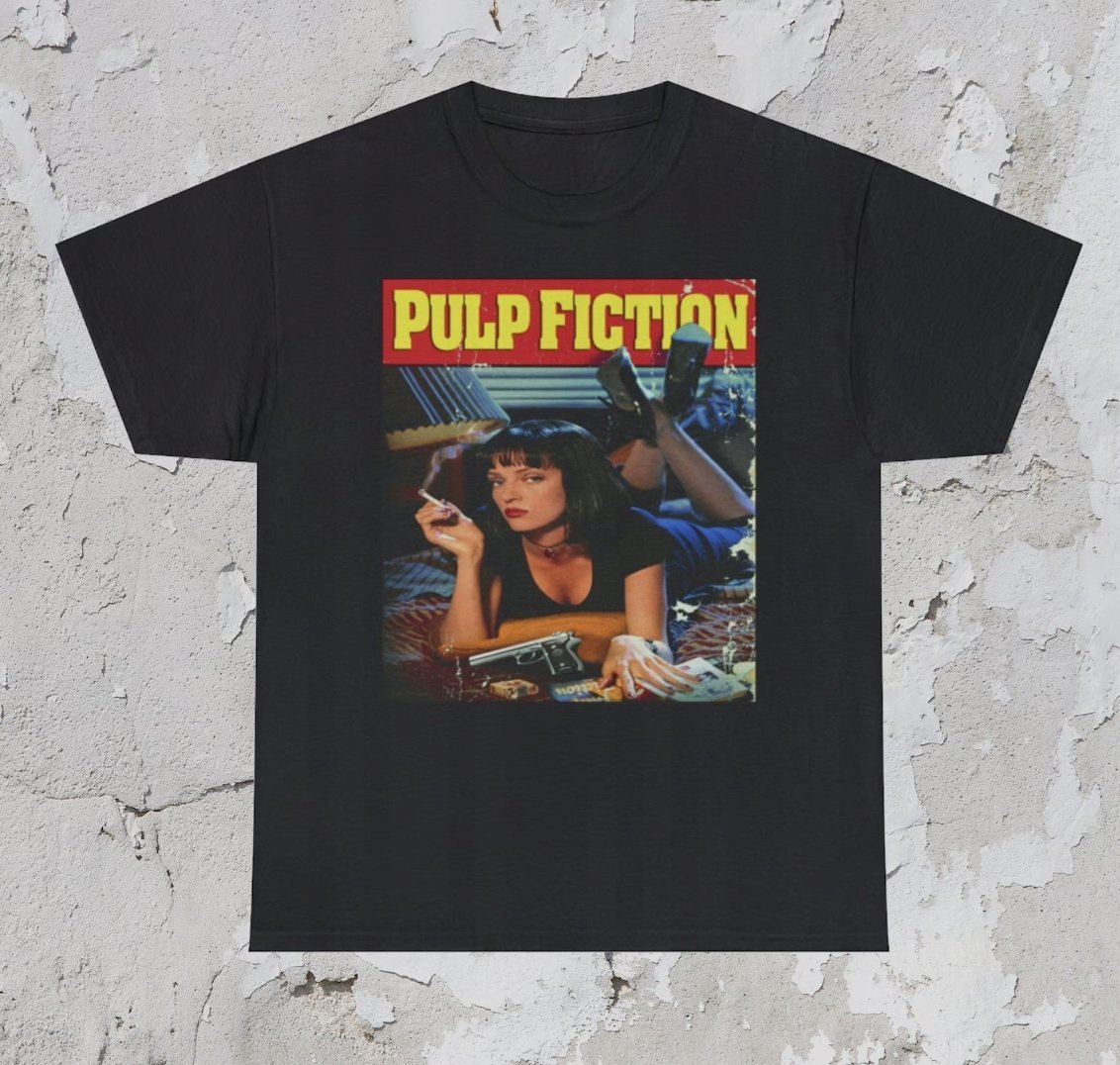 KOSZULKA Z NADRUKIEM MĘSKA ŚMIESZNA T-SHIRT PULP FICTION EMA THURMAN r. L 5