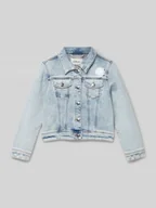 Kurtki i płaszcze dla dziewczynek - Kurtka jeansowa o kroju regular fit z efektem Garment Dye i kwiatową aplikacją - miniaturka - grafika 1