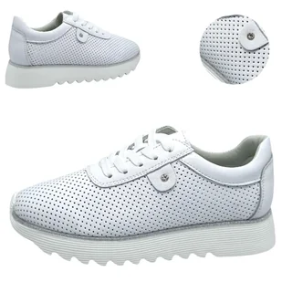 Półbuty Damskie SKÓRZANE Białe ażurowe Wiosna Lato Sneakersy Barski 37 - Półbuty damskie - miniaturka - grafika 1