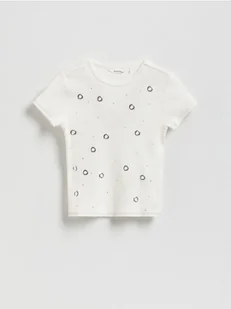Reserved - Bawełniany t-shirt z aplikacją - złamana biel - Koszulki dla dziewczynek - miniaturka - grafika 1
