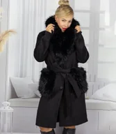 Płaszcze damskie - Elegancki damski płaszcz z ozdobnym futrem CRYSTAL-M - miniaturka - grafika 1