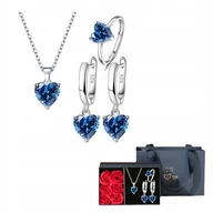 Zestawy biżuterii dla kobiet - Komplet Biżuterii Białe Złoto Błękitne Serce Eleganckie Pudełko Prezentowe - miniaturka - grafika 1