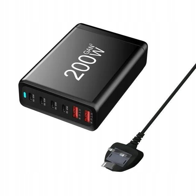 Ładowarka 200W PD 4x USB C 3x QC 3.0 GaN Stacja dokująca do iPhone