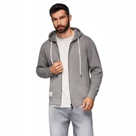 Bluzy męskie - Męska bluza dresowa BASIC rozpinana z kapturem - szara V8 OM-SSBZ-0178 L - miniaturka - grafika 1