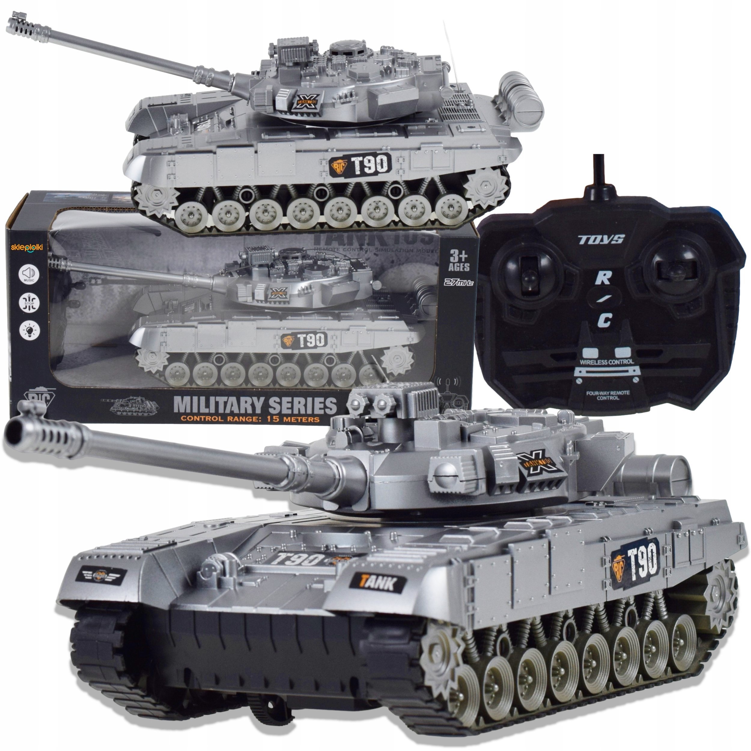 DUŻY CZOŁG STEROWANY ZDALNIE PILOTEM RC OBROTOWA WIEŻA ZABAWA INTERAKTYWNA
