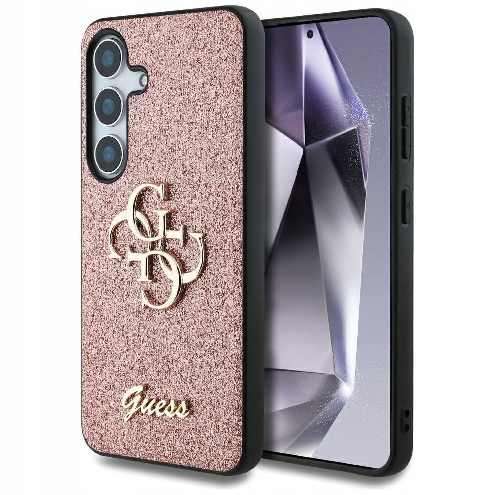 Guess Etui Glitter Script Big 4G do Galaxy S25, różowe