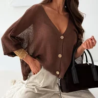 Swetry damskie - TEMU Damska Moda Jednolity Dekolt V Guziki Luźny Leniwy Casualowy Kardigan - miniaturka - grafika 1