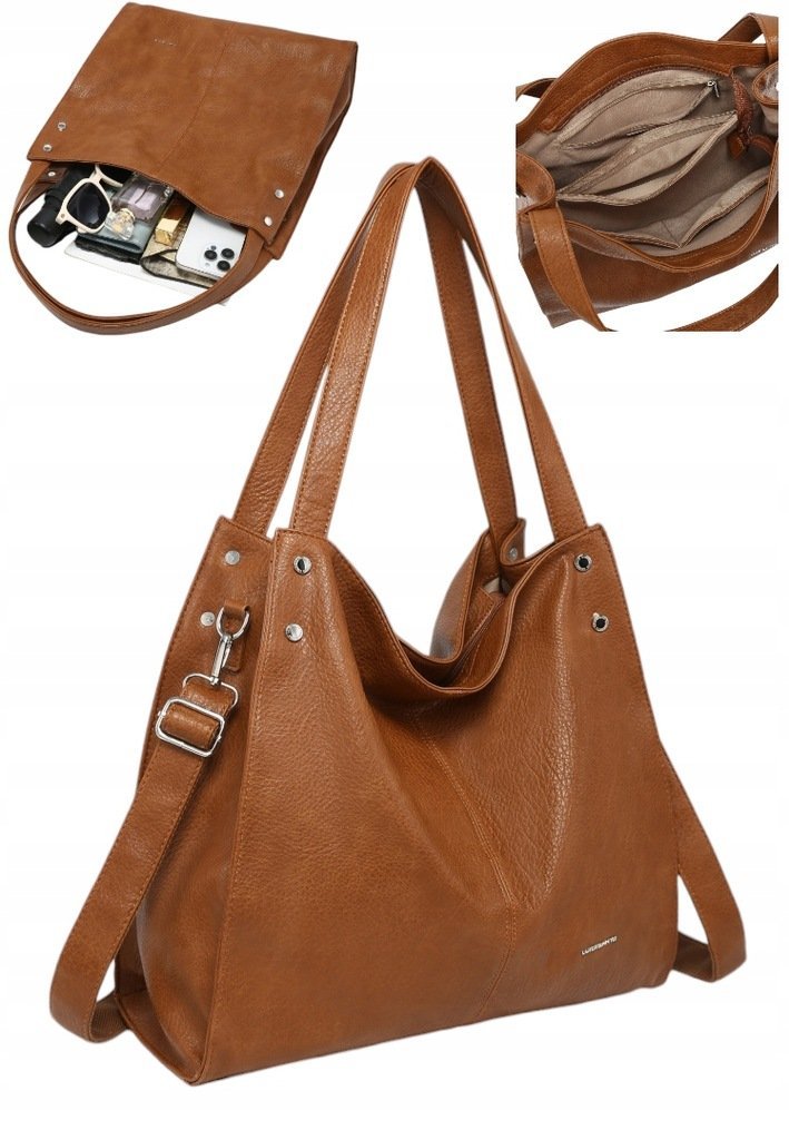 Pojemna Torebka Shopperka Damska na Ramię LUIGISANTO Format A4 Brązowa