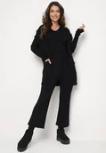 Komplety damskie - Czarny Komplet Dzianinowy Niezapinany Kardigan Bluzka bez Rękawów i Szerokie Spodnie Irissarae - miniaturka - grafika 1