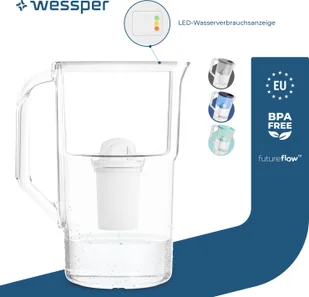 Dzbanek filtrujący wodę Wessper 2,8 l z licznikiem LED Karafka filtrująca Classic kompatybilna z filtrem Brita Classic - biały 1x filtr w zestawie - Karafki - miniaturka - grafika 1