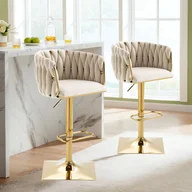 Taborety i hokery - Zestaw 2 regulowanych welurowych krzeseł barowych - 53 x 51 x 87-105 cm - z podłokietnikami i podnóżkiem - Beżowy - miniaturka - grafika 1