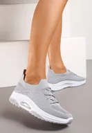 Moda i Uroda OUTLET - Szare Wsuwane Buty Sportowe z Elastyczną Cholewką i Ozdobną Wstawką na Podeszwie Moonsara - miniaturka - grafika 1