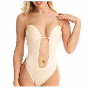 Odzież ciążowa - Body pod sukienkę biustonosz głęboki dekolt beżowe - XL - miniaturka - grafika 1