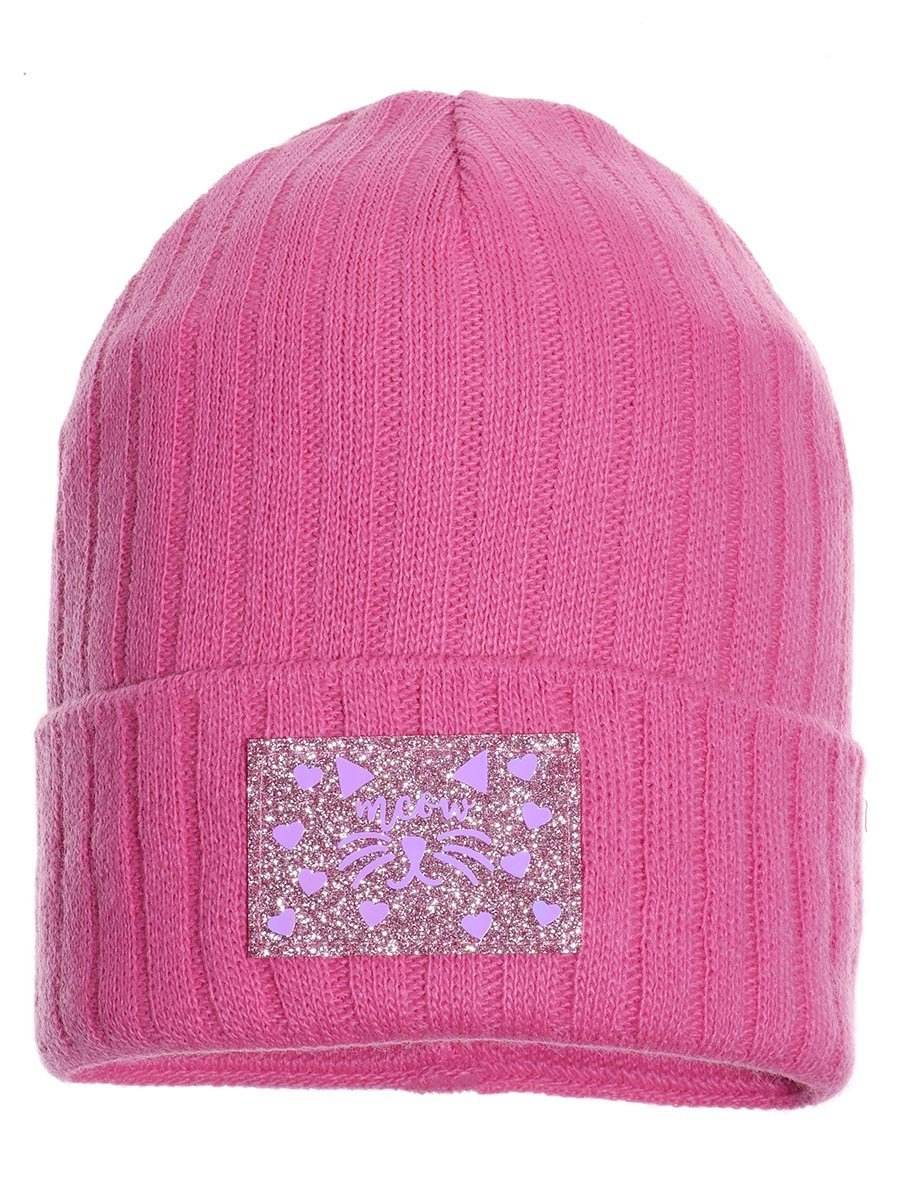 Czapka wiosenna dla dziewczynki z naszywką w kotka i serca różowy Ambra r.46/50