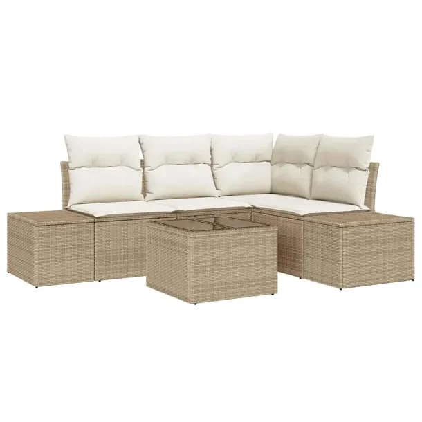 Zestaw Ogrodowy Sofa Narożna z Rattanu, Beżowy i Kremowy, 4 Osoby