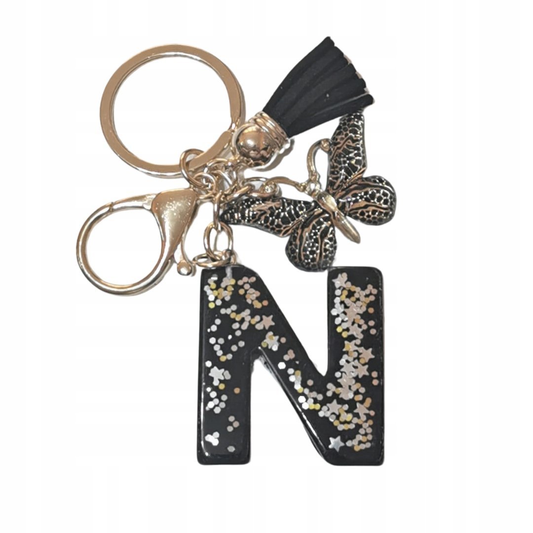 Brelok z literą N - elegancki czarny design z motylem