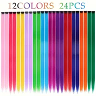 Pozostałe akcesoria fryzjerskie - TEMU 24 sztuki Żywej Kolorystyczne Doczepiane Przedłużki do Włosów - Proste Sztuczne Pasemka w 12 Kolorach (Czerwony, Różowy, Fioletowy, Niebieski, - miniaturka - grafika 1