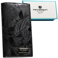 Portfele - Elegancki portfel damski PETERSON rfid stop duży pionowy na zamek i magnes czarny modny rozbudowany na karty pudełko prezentowe kwiatowy wzór - miniaturka - grafika 1
