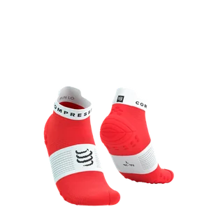 COMPRESSPORT Skarpetki do biegania krótkie PRORACING SOCKS V4 RUN LOW fluo red/white - Skarpetki sportowe męskie - miniaturka - grafika 1