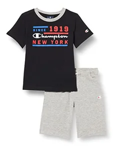 Champion Chłopięcy Legacy Graphic Shop S/S T-shirt i długie szorty kompletny, (czarny/jasnoszary melanż), 5-6 lat - Spodenki damskie - miniaturka - grafika 1